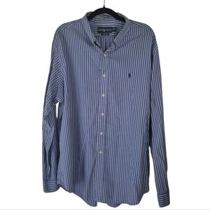Ralph Lauren Blue White Striped Classic Fit Botton Up Shirt XXL